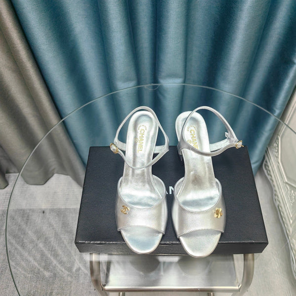 sandalo slingback cc 85 in pelle di vitello metallizzata argento