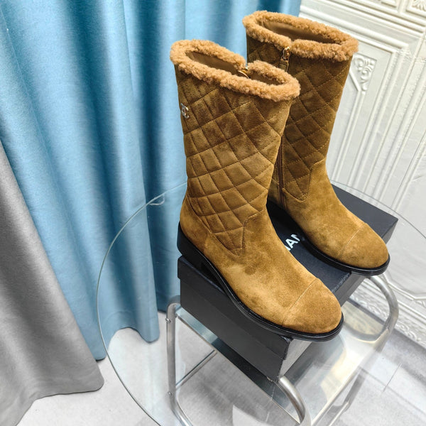 CC Short Boots Yellow Brown Suede Lining Wool And Lambskin