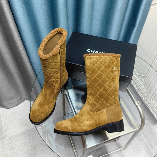 CC Short Boots Yellow Brown Suede Lining Wool And Lambskin