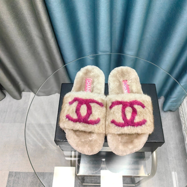 Ciabatte CC Beige Rosa Testo Pile Lana
