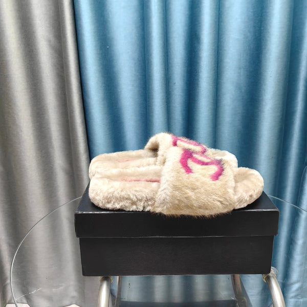 Ciabatte CC Beige Rosa Testo Pile Lana