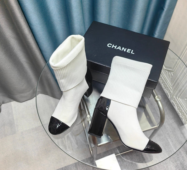 Stivali corti CC 80mm in tessuto di lana bianco e pelle di agnello