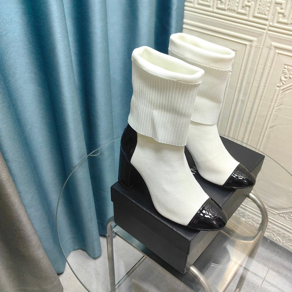 Stivali corti CC 80mm in tessuto di lana bianco e pelle di agnello