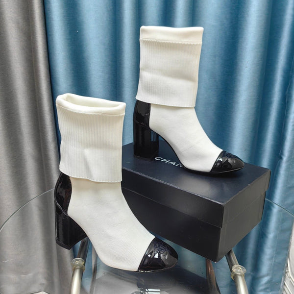 Stivali corti CC 80mm in tessuto di lana bianco e pelle di agnello