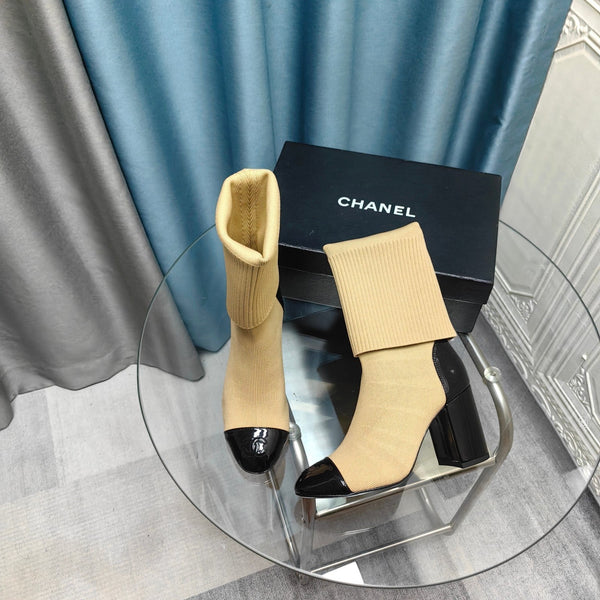 CC Short Boots 80mm Beige Wool Fabric And Lambskin