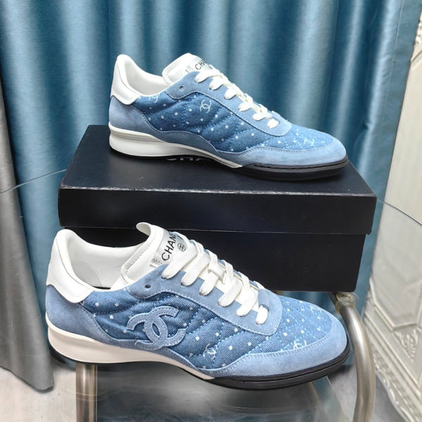 CC Sneaker Blue Quilted Denim Fabric And Suede