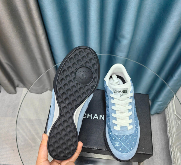 CC Sneaker Blue Quilted Denim Fabric And Suede