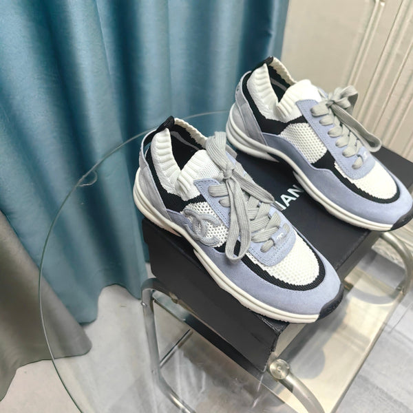 CC Sneaker White Light Blue Suede And Polyester Mesh Fabric