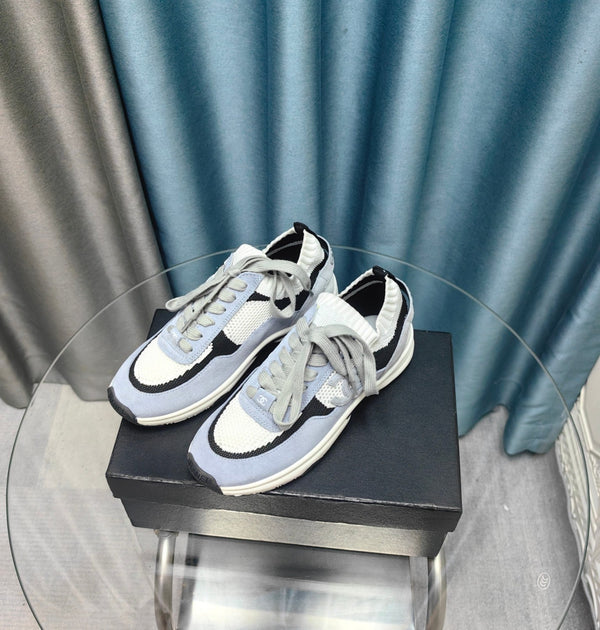 CC Sneaker White Light Blue Suede And Polyester Mesh Fabric