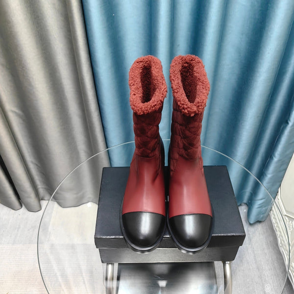CC Short Boots Burgundy Suede Lining Wool And Lambskin