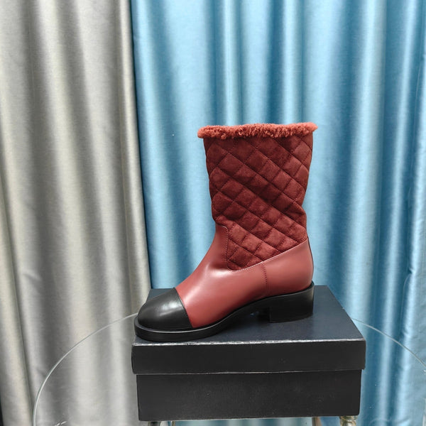 CC Short Boots Burgundy Suede Lining Wool And Lambskin
