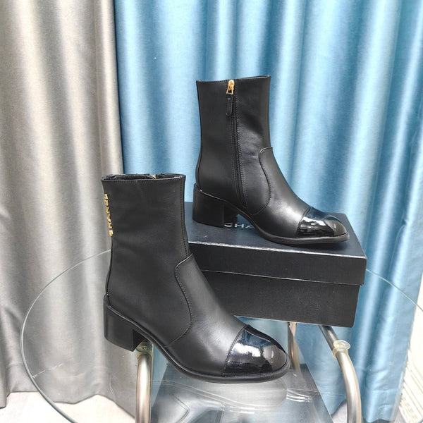 CC Short Boots Black Calfskin And Lambskin