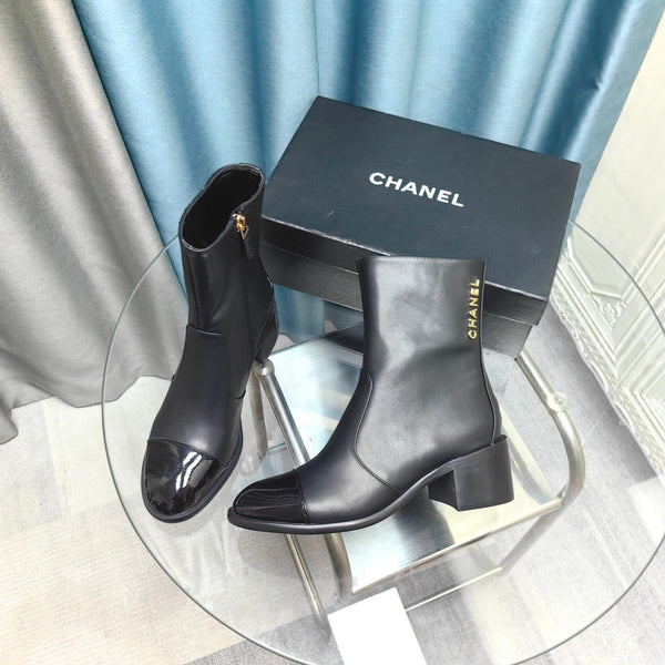 CC Short Boots Black Calfskin And Lambskin