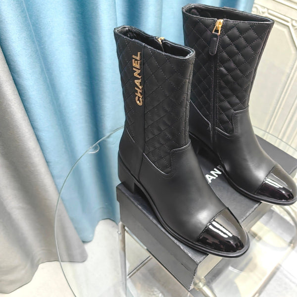 CC Short Boots Black Quilted Cowhide And Lambskin