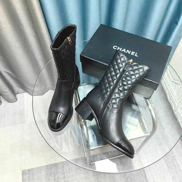 CC Short Boots Black Quilted Cowhide And Lambskin