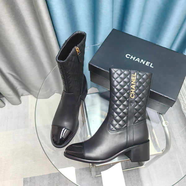 CC Short Boots Black Quilted Cowhide And Lambskin