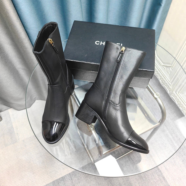CC Short Boots Black Cowhide And Lambskin