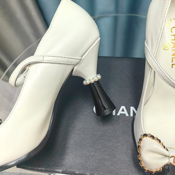 CC High Mary Janes White Bow Lambskin