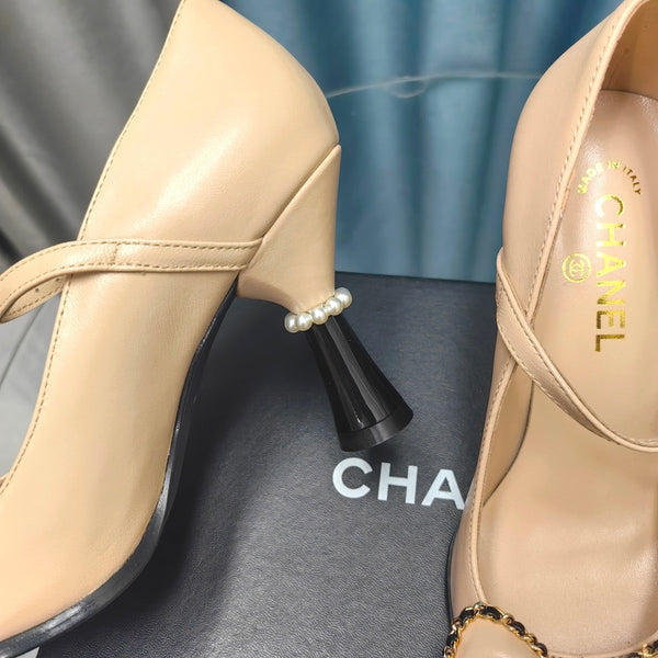 CC High Mary Janes Beige Bow Lambskin