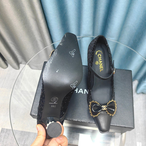 CC High Mary Janes Black Beaded Fabric And Lambskin