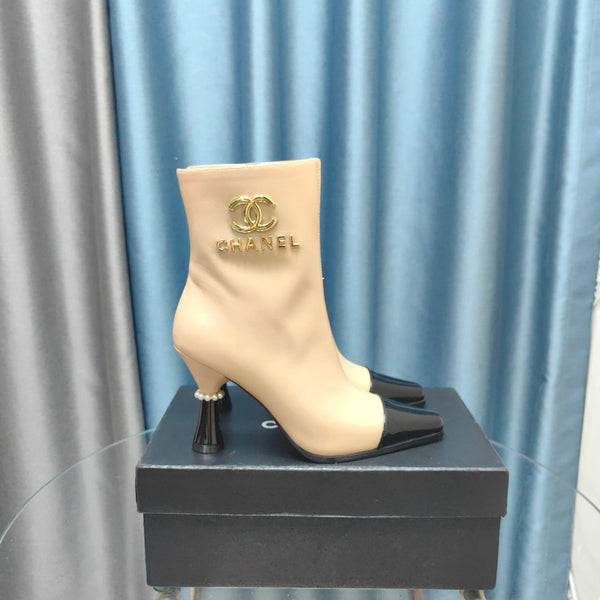 CC Ankle Boots Beige Cowhide And Lambskin