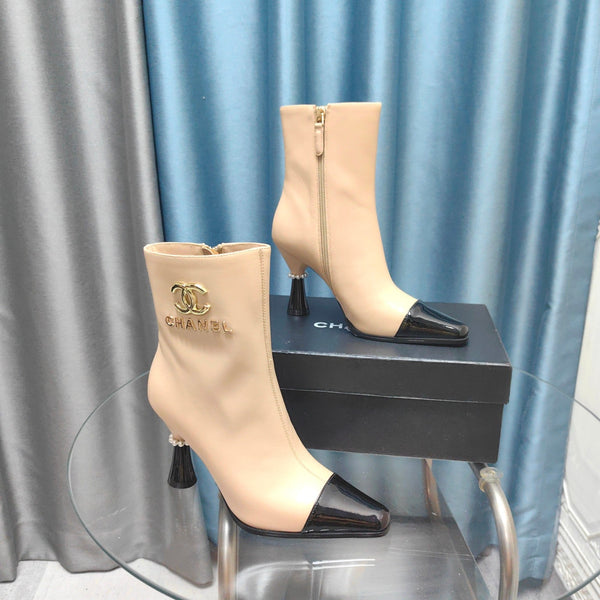 CC Ankle Boots Beige Cowhide And Lambskin
