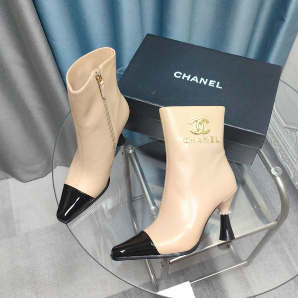 CC Ankle Boots Beige Cowhide And Lambskin