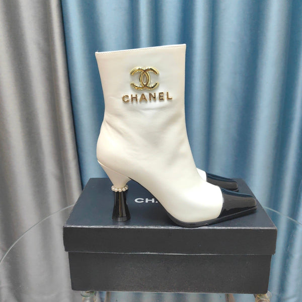 CC Ankle Boots White Cowhide And Lambskin