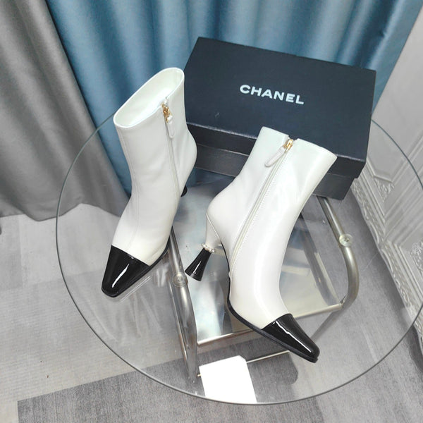 CC Ankle Boots White Cowhide And Lambskin