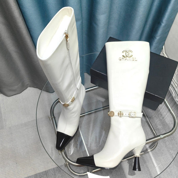 CC High Boots White Cowhide And Lambskin