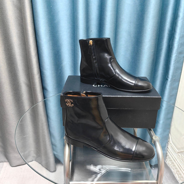 CC Ankle Boots Plain Black Calfskin