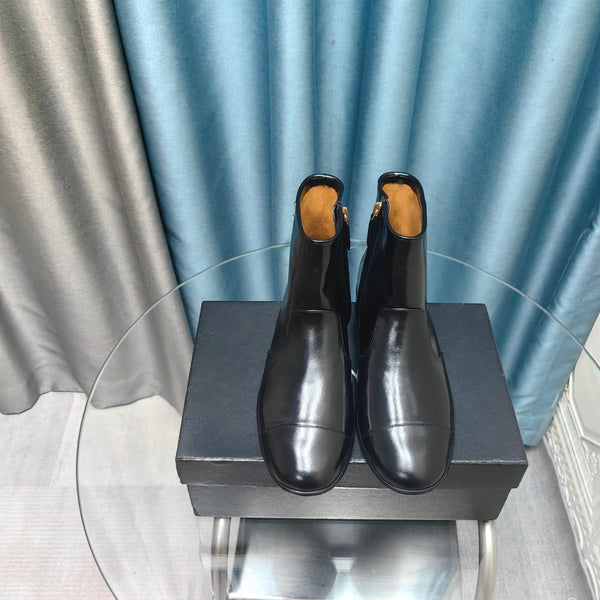 CC Ankle Boots Plain Black Calfskin