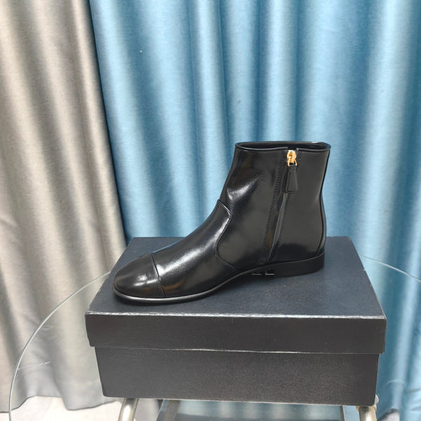 CC Ankle Boots Plain Black Calfskin