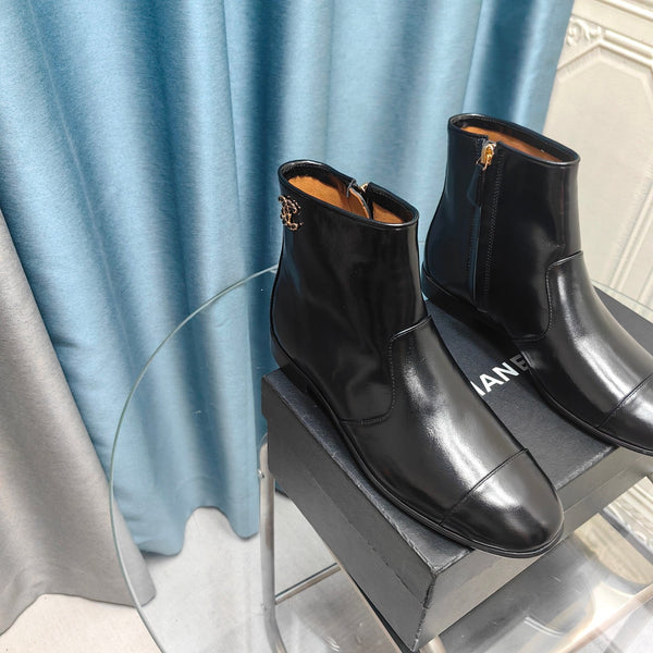 CC Ankle Boots Plain Black Calfskin