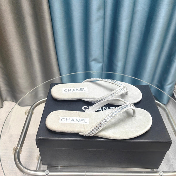 CC Thong Grey Velvet Silver Strass