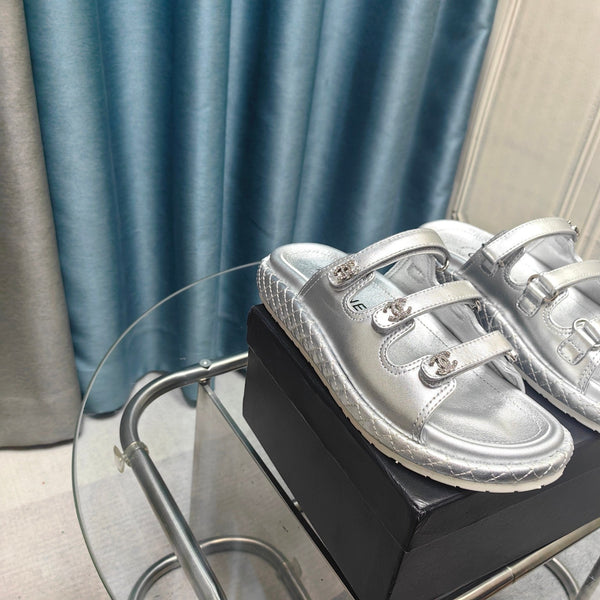 CC 25C Sandal Triple Straps Silver Calfskin