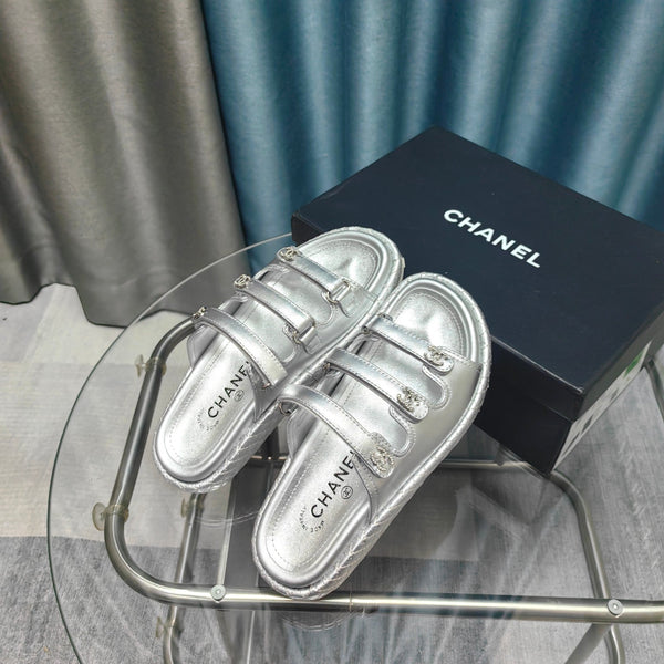 CC 25C Sandal Triple Straps Silver Calfskin