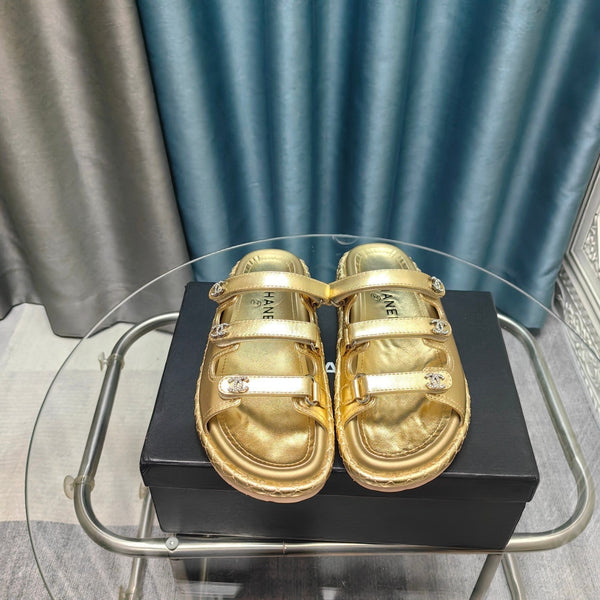 CC 25C Sandal Triple Straps Gold Calfskin