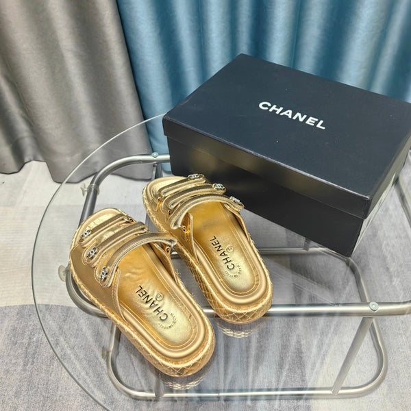 CC 25C Sandal Triple Straps Gold Calfskin