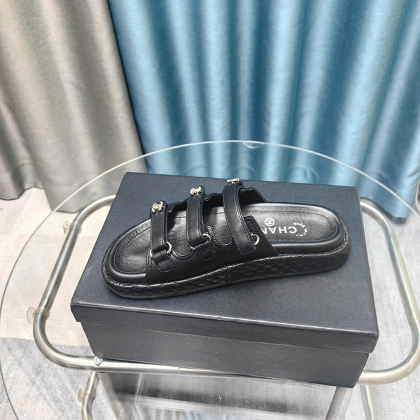 CC 25C Sandal Triple Straps Black Calfskin