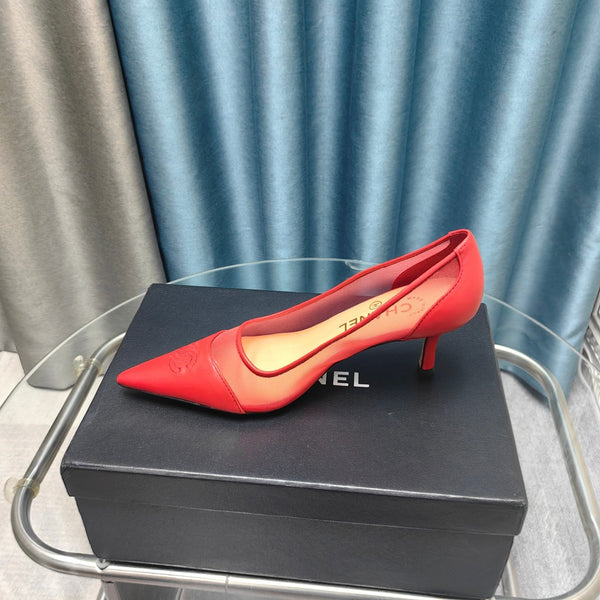 CC Pumps 50 Red Mesh Leather Pointed Toe