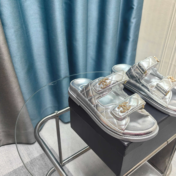 CC 25C Dad Mule Silver Metalic Grained Calfskin