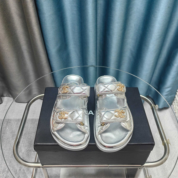 CC 25C Dad Mule Silver Metalic Grained Calfskin