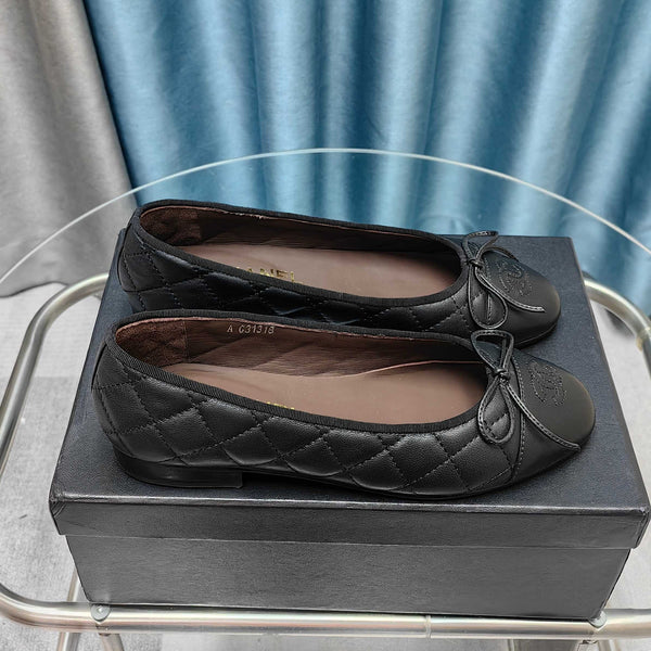 CC 25P Ballet Flat Black Chocolate Calfskin