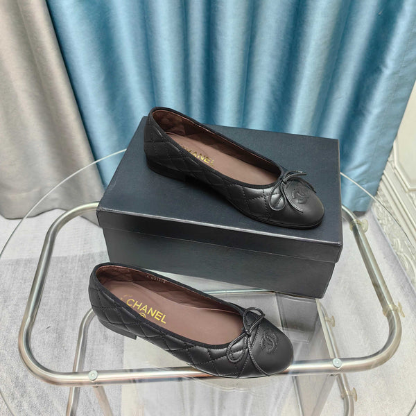 CC 25P Ballet Flat Black Chocolate Calfskin