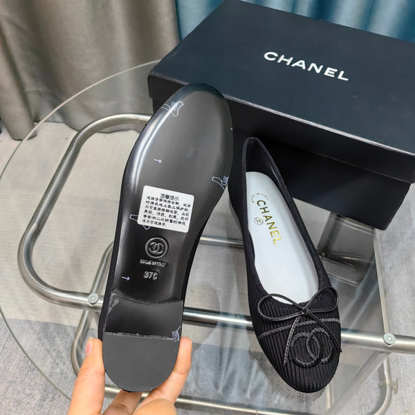 CC 25P Ballet Flat Black Striped Fabric