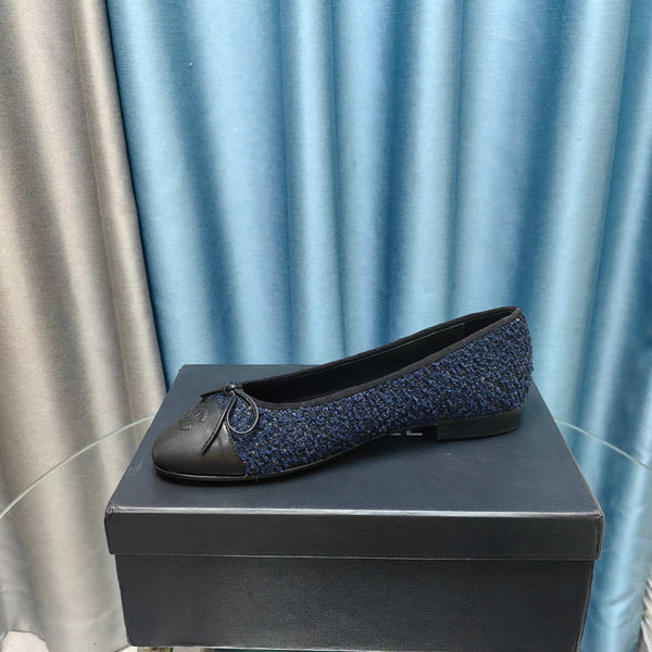 CC 25P Ballet Flat Dark Blue Tweed Black Calfskin