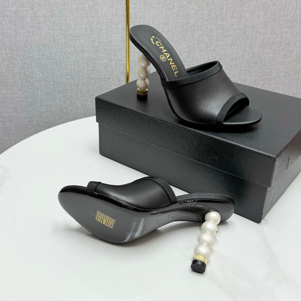 CC 25 High Heel Slippers 85mn Black Sheepskin 368792