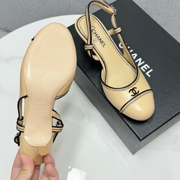 CC 25 Slingback 50mm Beige Black Sheepskin 368798