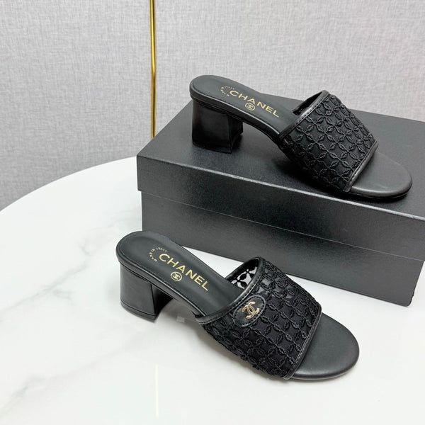 CC 25 Heel Sandals 50m Black Mesh And Sheepskin 368802